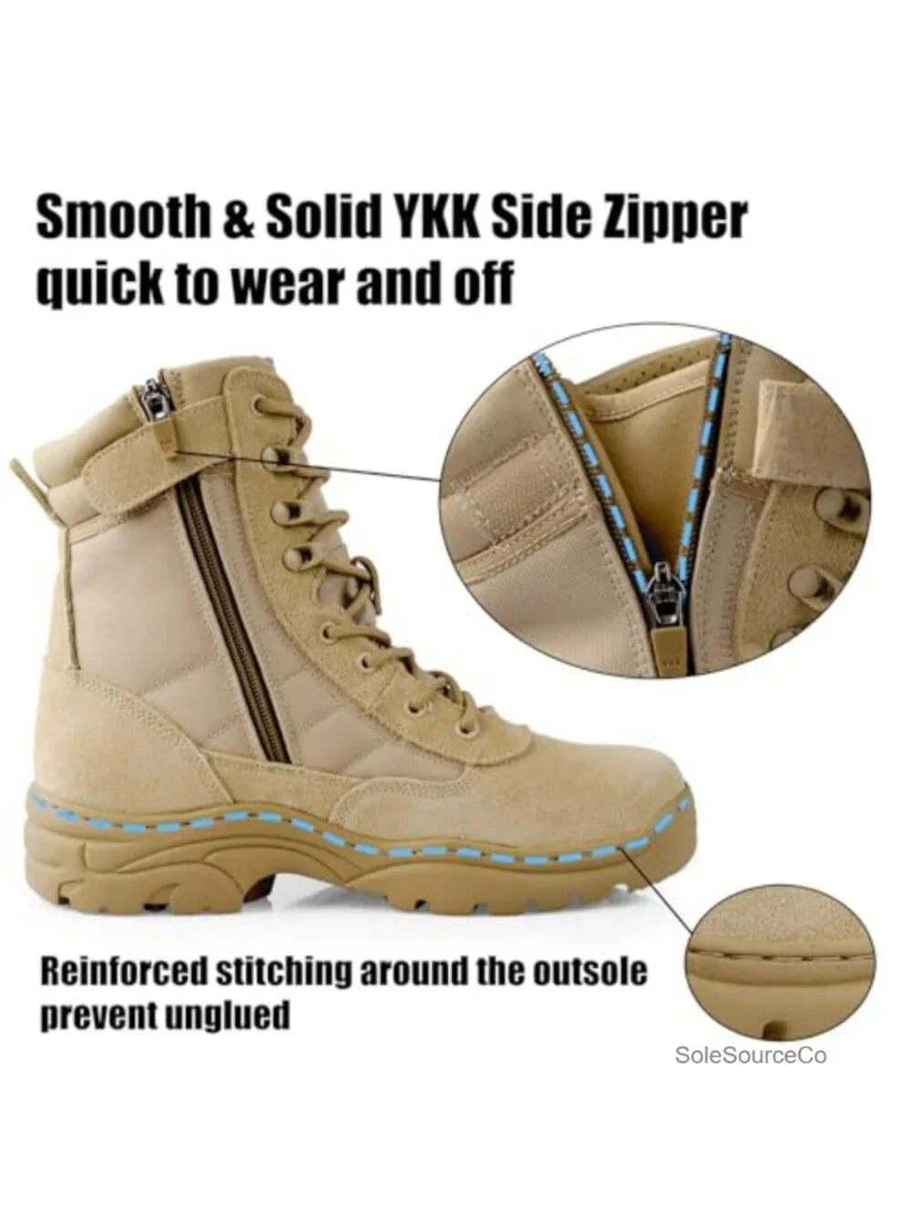 Tactical Military Boots 8in Side Zipper Leather Nylon Men Ankle Support